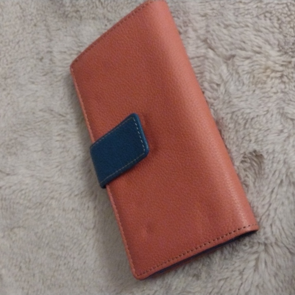 New Kim Rogers Orange Leather Clutch Purse